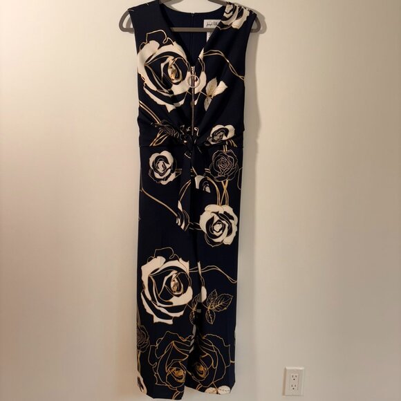 Joseph Ribkoff LDG Jumpsuit | Navy Gold Floral | Size 12 - Picture 4 of 10